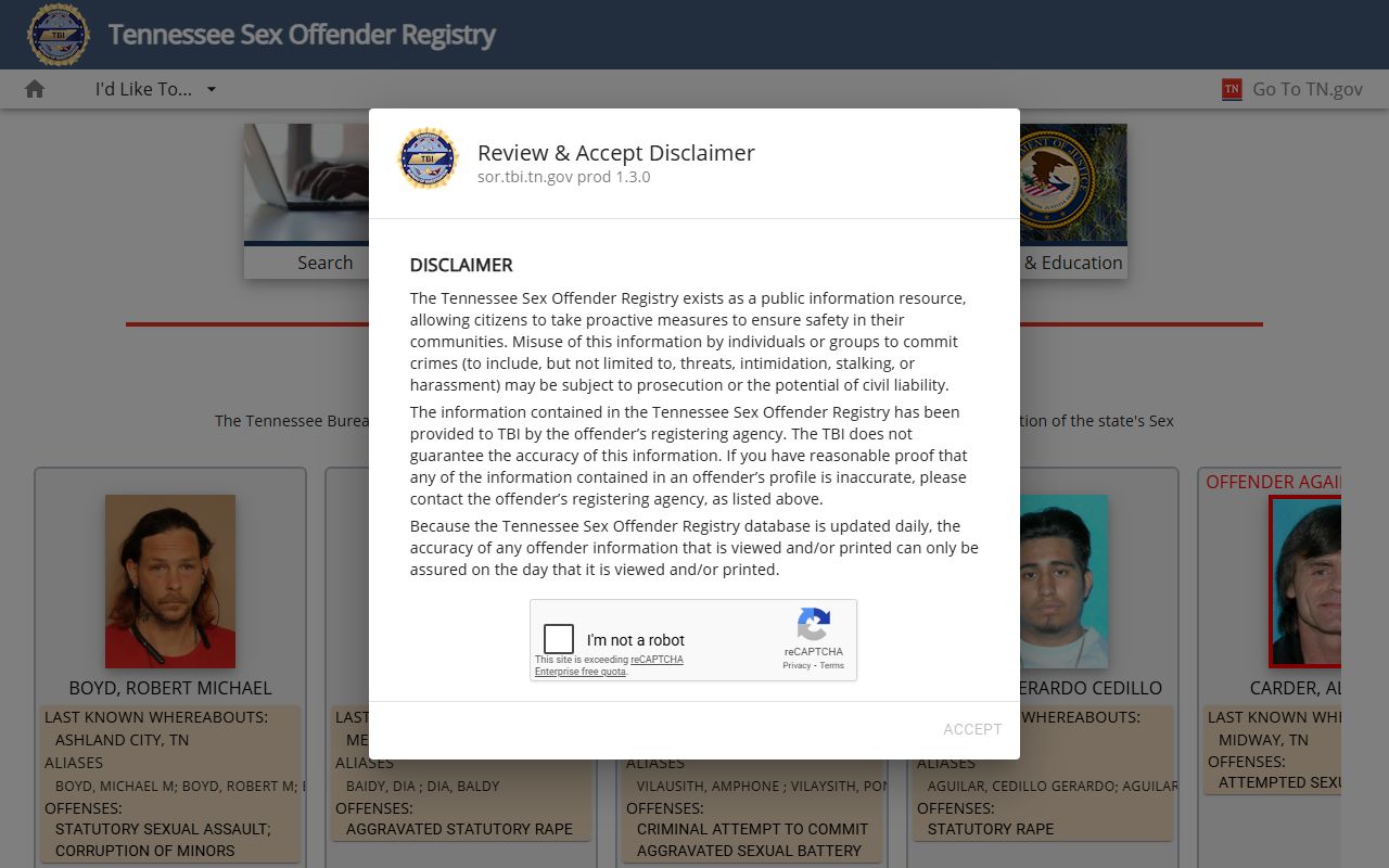 Tennessee People Search sex offender registry