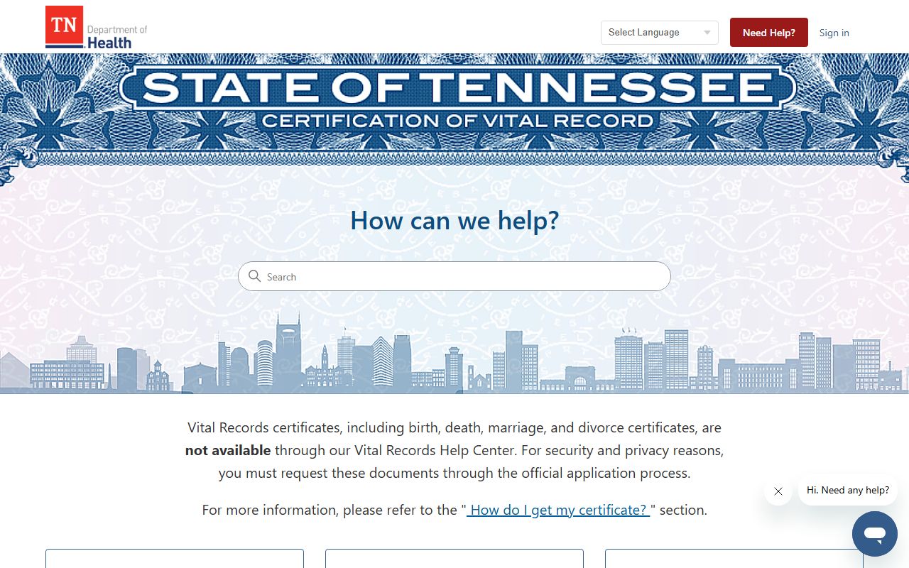 Tennessee People Search Vital Records office